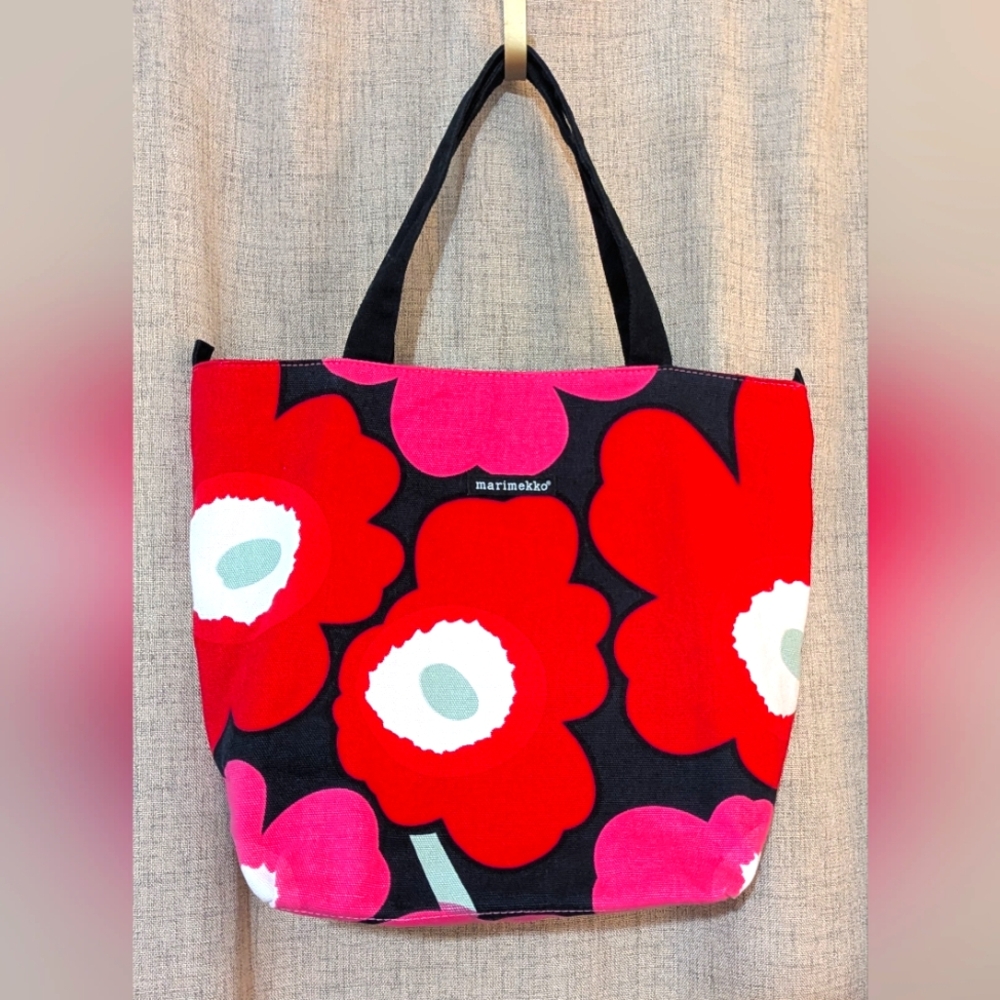 Marimekko Bag Unikko Cotton Red Pink Floral  Avon Breast Cancer Awareness